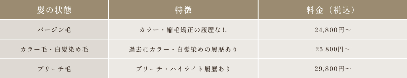 髪質に合わせた3つのコース
